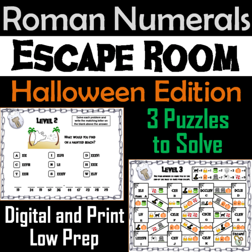 Halloween Escape Room Math: Roman Numerals Game (4th 5th 6th 7th Grade)