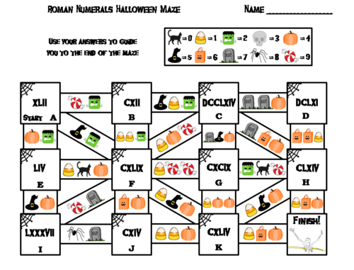 Halloween Math Maze: Roman Numerals Activity