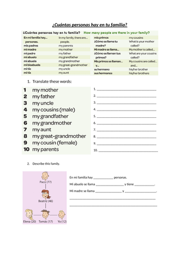 Spanish Viva 1- Module 4 Mi familia y amigos LA worksheets