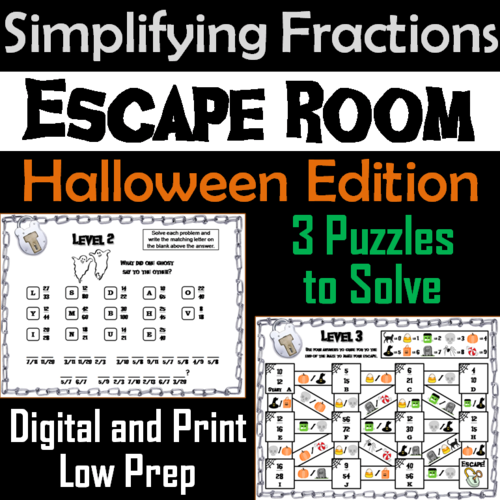 Halloween Escape Room Math: Simplifying Fractions Game (4th 5th 6th 7th Grade)