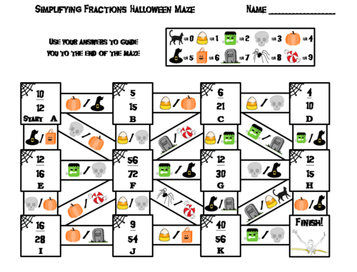 Halloween Math Maze: Simplifying Fractions Activity