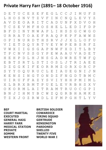 Private Harry Farr Word Search