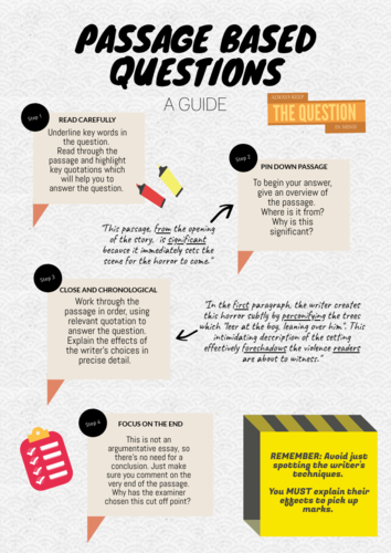 How to answer passage based questions: Revision Poster/Sheet