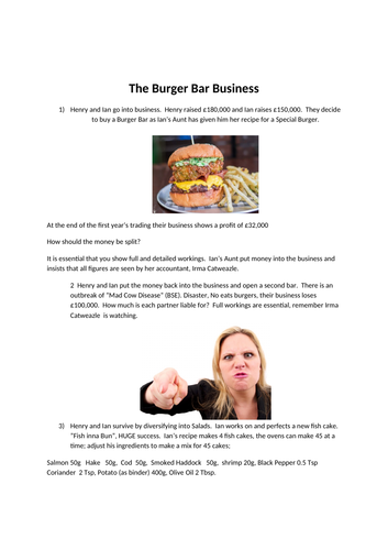 Ratio and proportion in the Burger Bar business L2 FS Maths  GCSE Yr 10/11