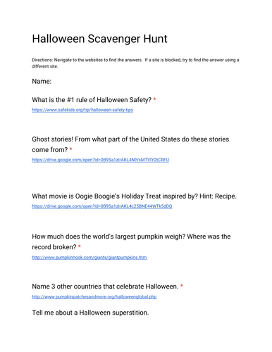 Halloween Online Scavenger Hunt