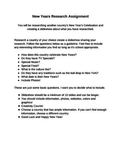 New Years Worksheet/PowerPoint Assignment