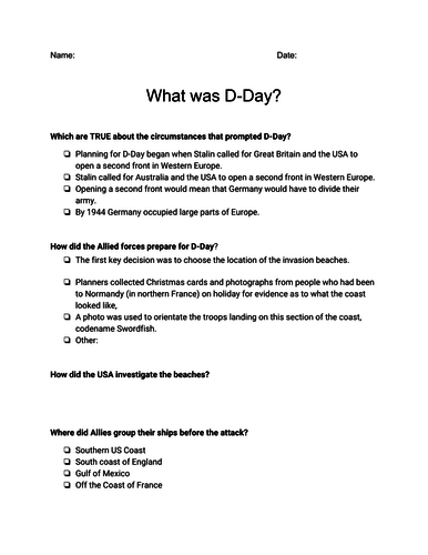 D-Day Presentation & Worksheet - Veteran's Day Assignment