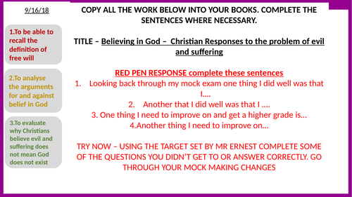 Religious Education - Believing in God Powerpoint - lesson - activities GCSE