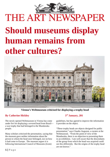 Magazine article - Should museums display human remains from other cultures?