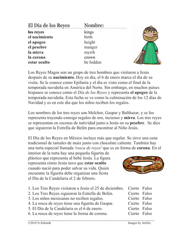 El Día de los Reyes Lectura - Three Kings Day Spanish Reading / Rosca de Reyes