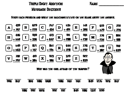 Triple Digit Addition With and Without Regrouping Halloween Math Activity