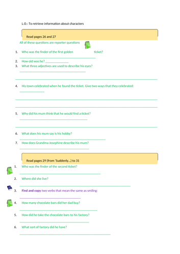 Charlie and the Chocolate Factory Chapters 3 - 11 Comprehension Questions