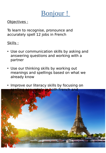 LES METIERS - POWERPOINT AND PUPIL WORKSHEET