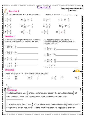 KS3 Lesson Worksheet Fractions Comparing Ordering Teaching Resources