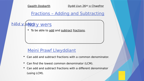 KS3 Lesson Powerpoint - Fractions (Adding & Subtracting)