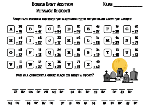 Double Digit Addition With and Without Regrouping Halloween Math Activity