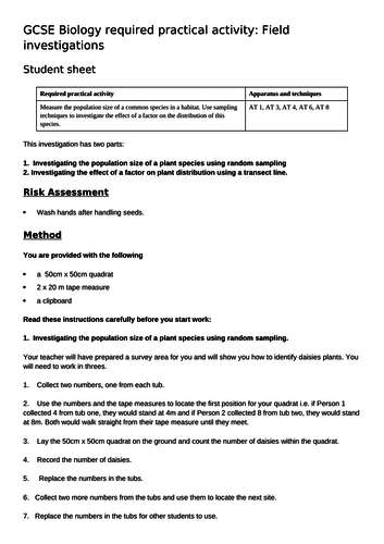 AQA new specification-REQUIRED PRACTICAL 9-Field investigations-B16