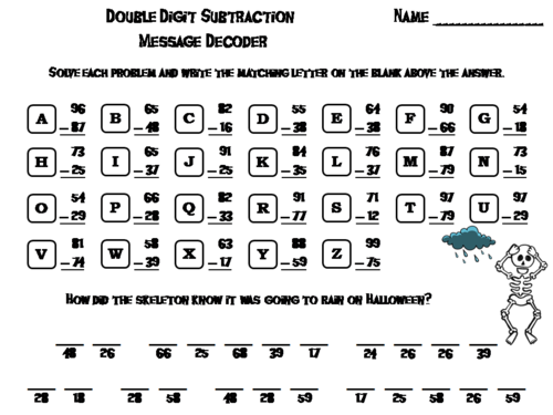 Double Digit Subtraction With And Without Regrouping Halloween Math Activity Teaching Resources