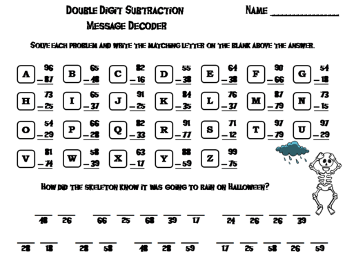 Double Digit Subtraction With and Without Regrouping Halloween Math Activity