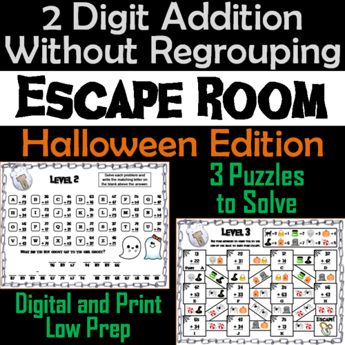 Double Digit Addition Without Regrouping Game: Halloween Escape Room Math