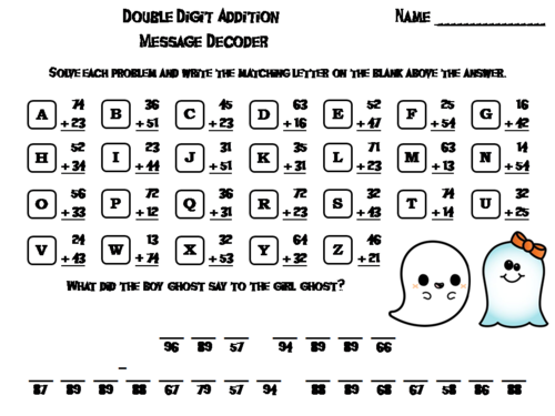 Double Digit Addition Without Regrouping Halloween Math Activity