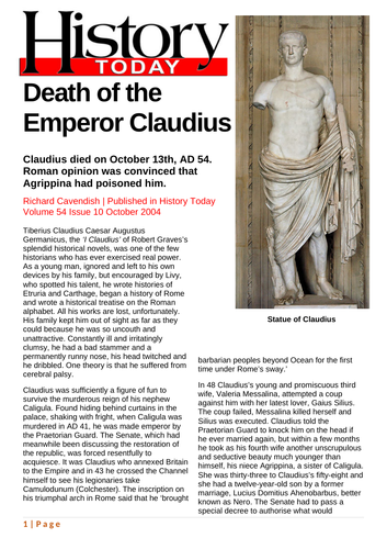 Magazine article - Death of the Emperor Claudius