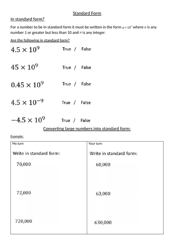 Converting numbers into standard form