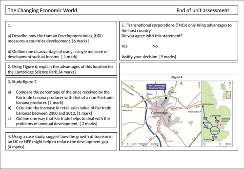 The Changing Economic World AQA 1-9 course (Scheme of learning) - end of unit assessment