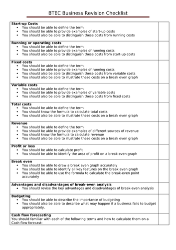 BTEC L2. NQF BUSINESS.  UNIT 2: FINANCE.  PERSONALISED LEARNING CHECKLIST