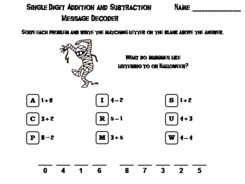 Single Digit Addition and Subtraction Game: Halloween Math Activity