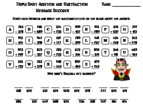 Triple Digit Addition and Subtraction Game: Halloween Math Activity