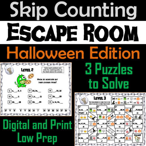 Skip Counting by 2, 3, 4, 5, 10 Activity: Halloween Escape Room Math