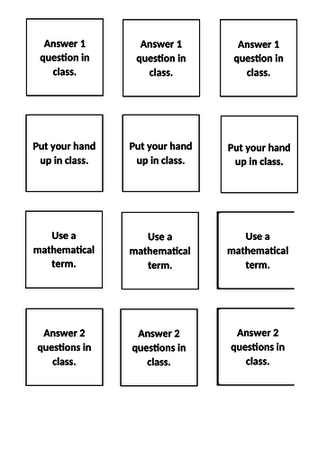 Mathematics Engagement Cards