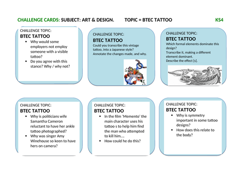 Art & Design Most Able / Gifted & Talented Challenge Task Cards