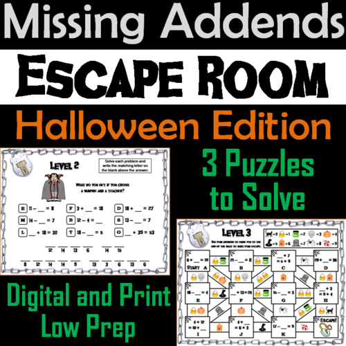 Missing Addends Addition and Subtraction Activity: Halloween Escape Room Math