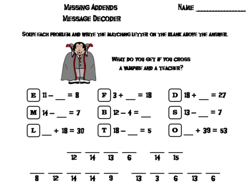 Missing Addends Addition and Subtraction Game: Halloween Math Activity
