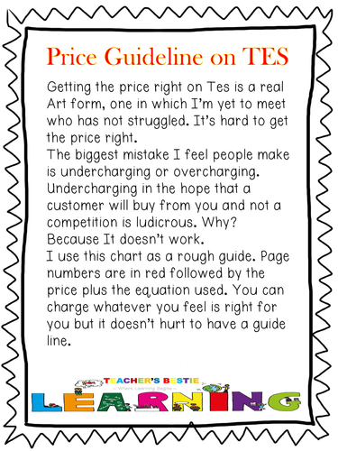 Free Price guide for TES Author Uploads
