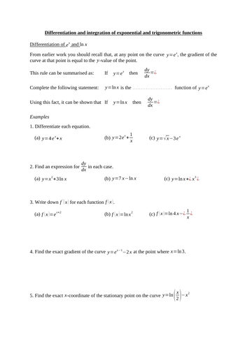 Differentiation and integration with exponential and trigonometric functions (new A level maths)