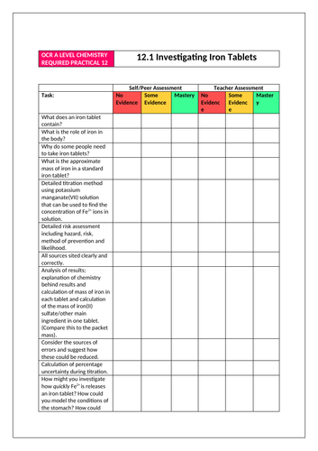 OCR A LEVEL CHEMISTRY - INVESTIGATING IRON TABLETS REQUIRED PRACTICAL PAG12