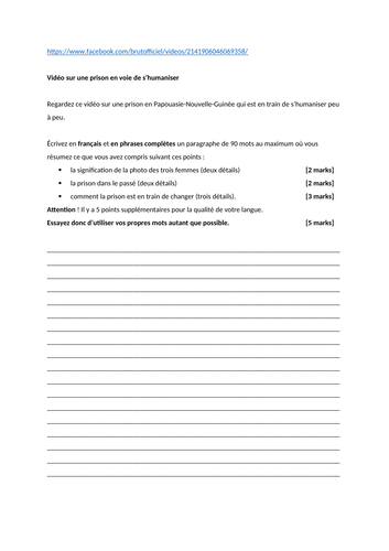 French A Level - video résumé worksheet