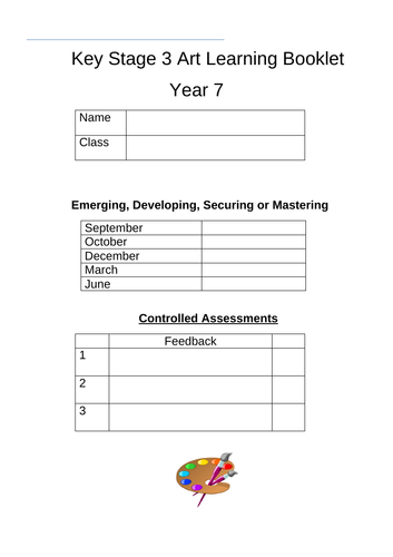 Tracker booklet for art Year 7