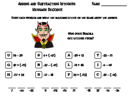 Adding and Subtracting Integers Game: Halloween Math Activity