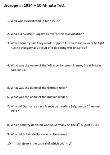 Europe in 1914 Quiz