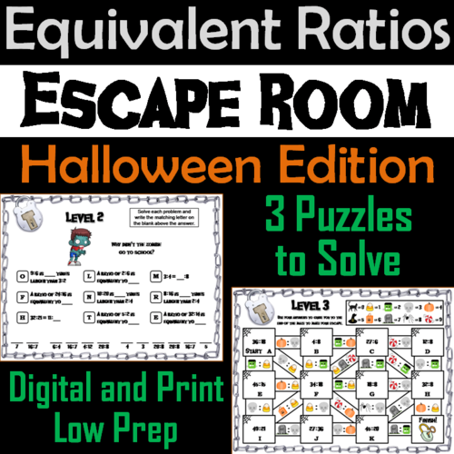 Equivalent Ratios Game: Escape Room Halloween Math Activity
