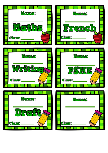 Exercise book labels - all subjects