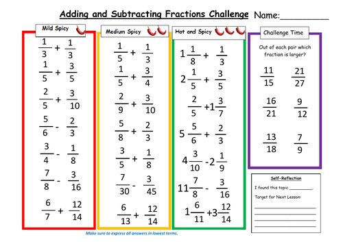 adding and subtracting fractions differentiated worksheet by msmmaths