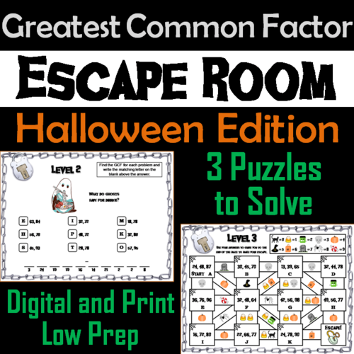 Greatest Common Factor Activity: Escape Room Halloween Math Activity