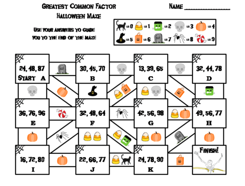 Greatest Common Factor Game: Halloween Math Maze