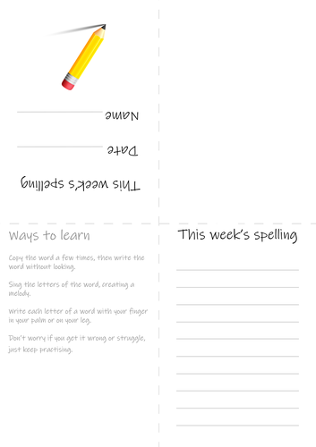 This week's spelling booklet with parent/child guide