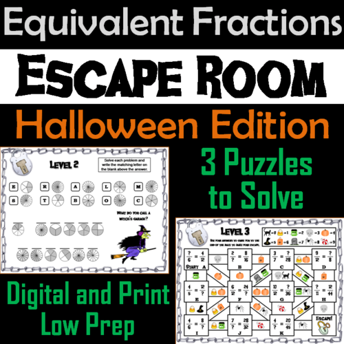 Equivalent Fractions Escape Room Halloween Math Activity